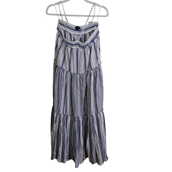 J.Crew Chambray Coverup Dress In Stripe Halter Pockets Adjustable Straps Size M - Picture 2 of 10